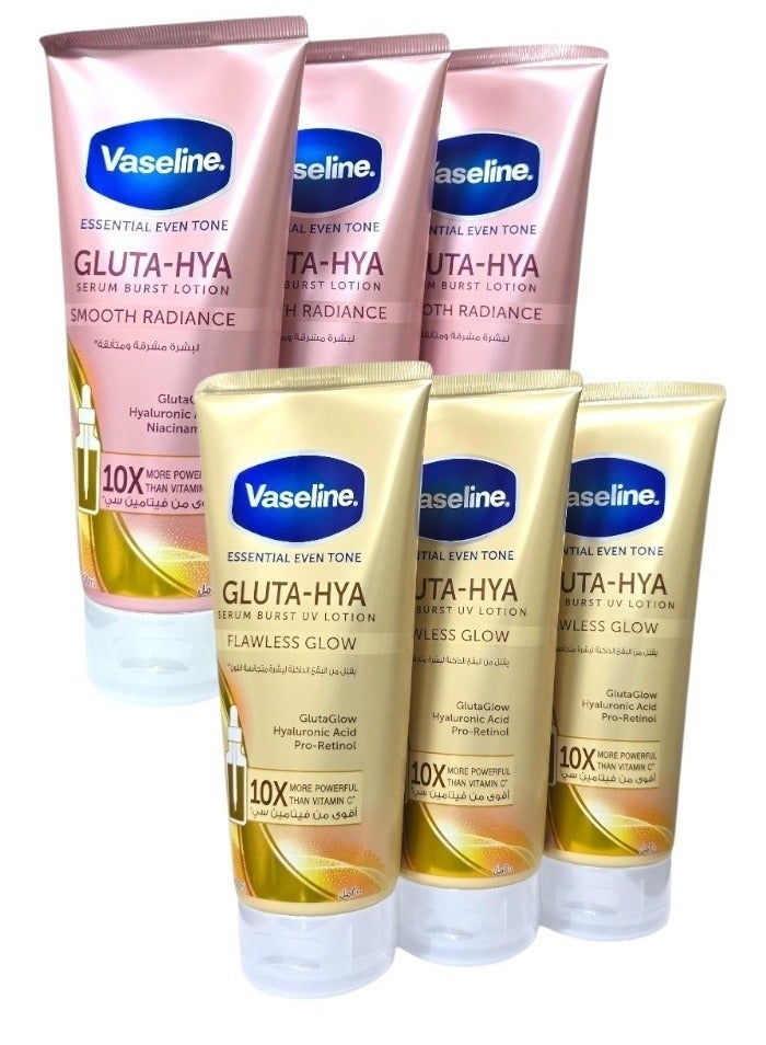 Vaseline 6- Pieces Set (Gluta-Hya Essential Skin Tone Unifying Serum, UV Protection Lotion & Gluta-Hya Essential Skin Tone Unifying Serum, a Lotion For Radiant and Glowing Skin) - Image 1